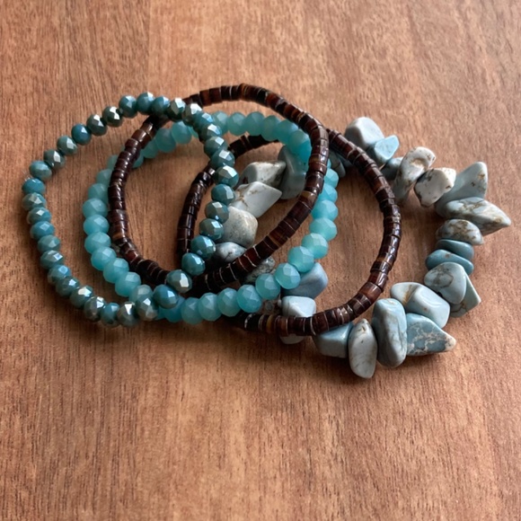 Turquoise/Brown Stackable Stretch Bracelets - Picture 6 of 7
